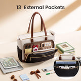 LOVEVOOK Laptop Tote Bag for Women, Work Bag Teacher Tote with Large Cup Holder, Quilted Nurse Diaper Bag for Travel, College Computer Women's handbags for Teacher gift, Khaki - beige - coffee, 15.6 Inch