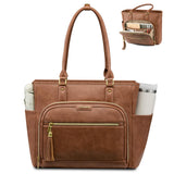 LOVEVOOK Laptop Tote Bag for Women Work, Vintage Leather Teacher Nurse Bag with Large Cup Holder, Bible Handbag Purse GIfs, Waterproof Professional Computer Briefcase for Business Office, 15.6 Inch