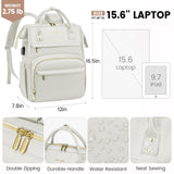 LOVEVOOK Leather Laptop Backpack for Women 15.6 inch,Travel Backpack Purse Nurse Teacher Backpacks Computer Laptop Bag,Professional College Business Work Carry On Backpack with USB Port,Beige White