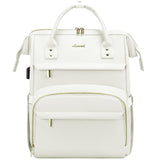 LOVEVOOK Leather Laptop Backpack for Women 15.6 inch,Travel Backpack Purse Nurse Teacher Backpacks Computer Laptop Bag,Professional College Business Work Carry On Backpack with USB Port,Beige White