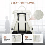 LOVEVOOK Leather Laptop Backpack for Women 17 inch,Travel Backpacks Purse Nurse Teacher Backpack Computer Laptop Bag,Professional College Business Work Bags Carry On Backpack with USB Port,Beige White