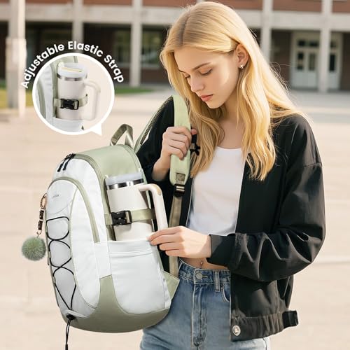 LOVEVOOK Mens Backpack with Giant Tumbler Holder Pocket,15.6 Inch Everyday Laptop Backpack Commuter Travel Work Computer Bag for Women,Casual Hiking College Teacher Back Pack Daypack,White-Bean Green