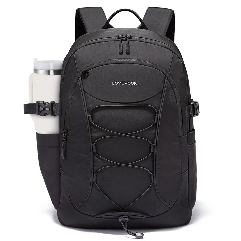 LOVEVOOK Mens Backpack with Giant Tumbler Holder Pocket,15.6 Inch Everyday Laptop Backpack Commuter Travel Work Computer Bag for Women,Waterproof Hiking College Teacher Back Pack Casual Daypack,Black
