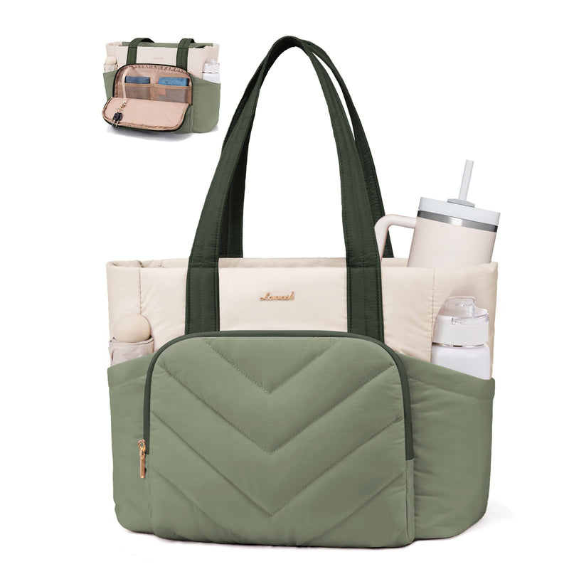 LOVEVOOK Puffer Tote Bag for Women, V - Quilted Puffy Teacher Tote Nurse Bag, Large Shoulder Laptop Purse for Work Travel Gym
