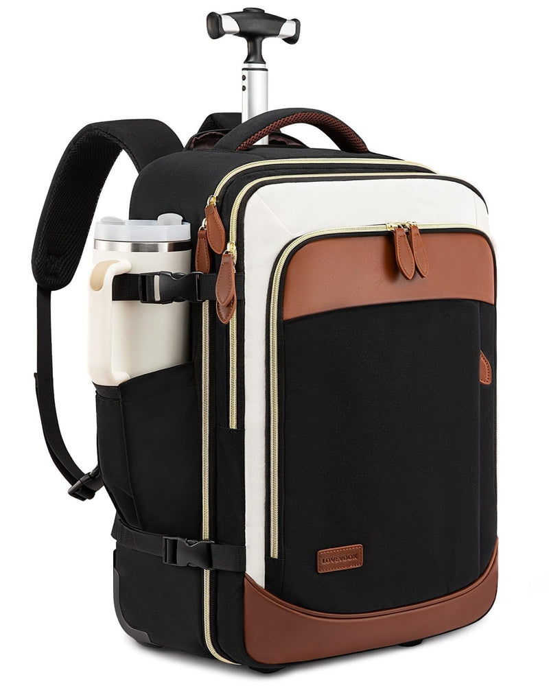 LOVEVOOK Rolling Backpack for Women, 50L Travel Backpack with Wheels, Carry on Luggage for Men, 17.3 Inch Wheeled Laptop Bag, Flight Approved Personal Item Suitcase