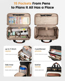 LOVEVOOK Rolling Teacher Bag with Detachable Dolly and Laptop Compartment, Large Rolling Tote Bag fits for 17.3" Laptop for Teacher Office Work Craft Nurse, Quilted - Black - beige - brown