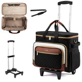 LOVEVOOK Rolling Teacher Bag with Detachable Dolly and Laptop Compartment, Large Rolling Tote Bag fits for 17.3" Laptop for Teacher Office Work Craft Nurse, Quilted - Black - beige - brown