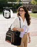 LOVEVOOK Rolling Teacher Bag with Detachable Dolly and Laptop Compartment, Large Rolling Tote Bag fits for 17.3" Laptop for Teacher Office Work Craft Nurse, Quilted - Black - beige - brown