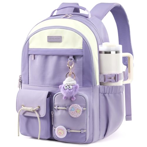 LOVEVOOK School Backpack for Girls Ages 8-16，Cute Student Bookbag for Teen Girls Kids Back to School with Cup Holder, DIY Ita Bag Fit | Backpacks4Less