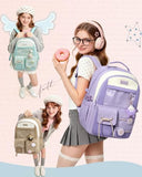 LOVEVOOK School Backpack for Girls Ages 8-16，Cute Student Bookbag for Teen Girls Kids Back to School with Cup Holder, DIY Ita Bag Fit 15.6 Inch Laptop for Elementary & Middle School