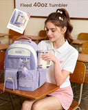 LOVEVOOK School Backpack for Girls Ages 8-16，Cute Student Bookbag for Teen Girls Kids Back to School with Cup Holder, DIY Ita Bag Fit 15.6 Inch Laptop for Elementary & Middle School