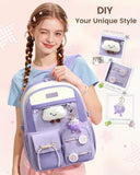 LOVEVOOK School Backpack for Girls Ages 8-16，Cute Student Bookbag for Teen Girls Kids Back to School with Cup Holder, DIY Ita Bag Fit 15.6 Inch Laptop for Elementary & Middle School