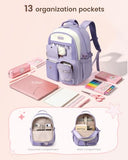 LOVEVOOK School Backpack for Girls Ages 8-16，Cute Student Bookbag for Teen Girls Kids Back to School with Cup Holder, DIY Ita Bag Fit 15.6 Inch Laptop for Elementary & Middle School