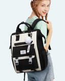 LOVEVOOK School Backpack for Student,15.6 Inch College Backpack, Light Weight Cute Bookbag for Girls, Waterproof Casual Daypack Laptop Backpack fits School Travel Casual（Black&Beige）