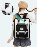 LOVEVOOK School Backpack for Student,15.6 Inch College Backpack, Light Weight Cute Bookbag for Girls, Waterproof Casual Daypack Laptop Backpack fits School Travel Casual（Black&Beige）