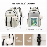 LOVEVOOK School Backpack for Teen Girls, Student Backpack Purse for 14 - 16 Teenage, Cute Kid Bookbag, Back to School Backpacks Fit 15.6 Inch Laptop, Large College Travel Bag, Beige - Black