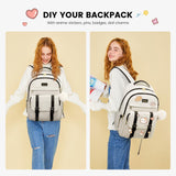 LOVEVOOK School Backpack for Teen Girls, Student Backpack Purse for 14 - 16 Teenage, Cute Kid Bookbag, Back to School Backpacks Fit 15.6 Inch Laptop, Large College Travel Bag, Beige - Black