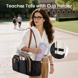 LOVEVOOK Teacher Tote Bag for Women Work, Laptop Bag with Large Cup Holder, Nurse Bag with Multi Pocket, Water - Resistant Business Travel Computer Briefcase Handbag Diaper Bag Mother Gift, 15.6 Inch