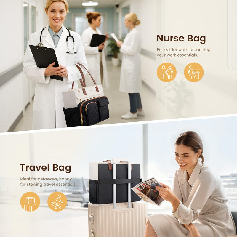 LOVEVOOK Teacher Tote Bag for Women Work, Laptop Bag with Large Cup Holder, Nurse Bag with Multi Pocket, Water - Resistant Business Travel Computer Briefcase Handbag Diaper Bag Mother Gift, 15.6 Inch