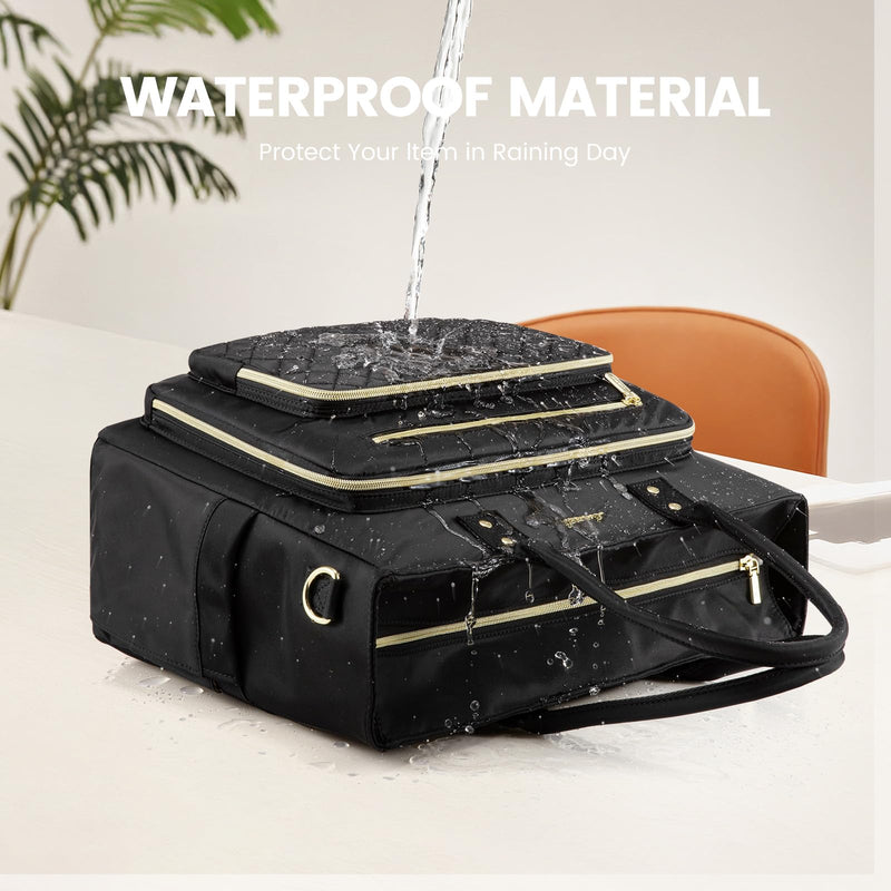 LOVEVOOK Teacher Tote Bag for Women Work, Laptop Bag Work Tote Bag Nurse Bags With Large Cup Holder, Professional Computer Briefcase Business Large Purses Handbag, Diaper Bag Mother Gift, Black