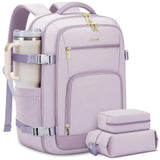 LOVEVOOK Travel Backpack For Women, 40L Carry On Backpack Flight Approved, TSA Personal Item Travel Bag Fits 17 Inch Laptop, Business Weekender Overnight Waterproof Daypack With 2 Cubes, Light Purple