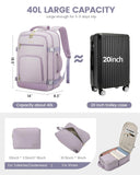 LOVEVOOK Travel Backpack For Women, 40L Carry On Backpack Flight Approved, TSA Personal Item Travel Bag Fits 17 Inch Laptop, Business Weekender Overnight Waterproof Daypack With 2 Cubes, Light Purple