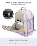 LOVEVOOK Travel Backpack For Women, 40L Carry On Backpack Flight Approved, TSA Personal Item Travel Bag Fits 17 Inch Laptop, Business Weekender Overnight Waterproof Daypack With 2 Cubes, Light Purple
