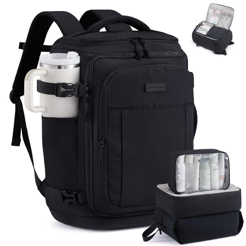 LOVEVOOK Travel Backpack for Women & Men, 40L TSA Approved Carry On Backpack with 3 Packing Cubes, Waterproof Weekender Overnight Bag for 2 - 4 Day Trips, Business & Travel Essentials, Black