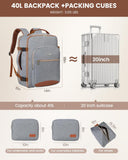 LOVEVOOK Travel Backpack for Women & Men 40L,Airline Approved Carry On Backpack Travel Essentials,TSA Carry on Luggage,Waterproof Personal Item Travel Bag,Suitcase with 3 Packing Cubes,Grey - Brown