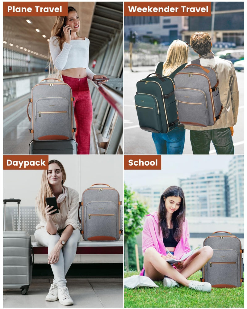 LOVEVOOK Travel Backpack for Women & Men 40L,Airline Approved Carry On Backpack Travel Essentials,TSA Carry on Luggage,Waterproof Personal Item Travel Bag,Suitcase with 3 Packing Cubes,Grey - Brown