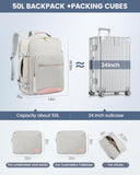 LOVEVOOK Travel Backpack for Women & Men 50L,Airline Approved Carry On Backpack Travel Essentials,TSA Carry on Luggage,Waterproof Personal Item Travel Bag,Suitcase with 3 Packing Cubes,Light gray - Pink