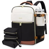 LOVEVOOK Travel Backpack for Women, TSA Carry On Backpack Flight Approved Luggage, 40L Water Resistant Personal Item Daypack Large Weekender Bag fit 17 inch Laptop with 3 Cubes, Beige - black - brown