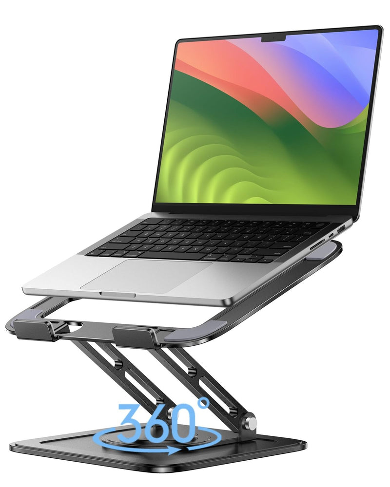 LOXP Adjustable Laptop Stand, Computer Stand with 360 Rotating Base, Ergonomic Laptop Riser Mount for Desk Foldable Protable Computer Desk Fits with MacBook Pro Air (10 - 16") - Black