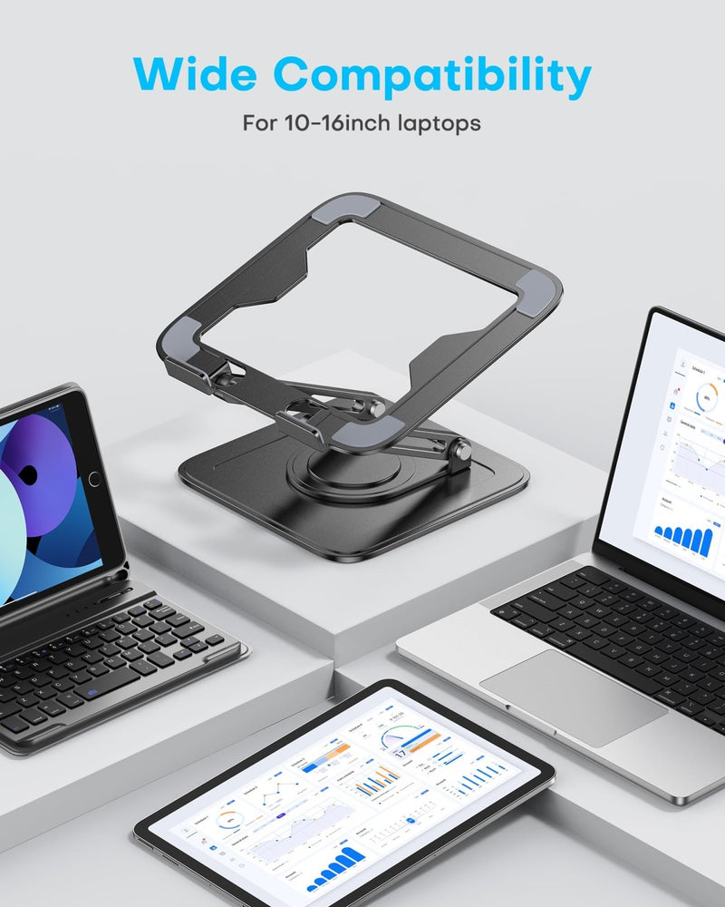 LOXP Adjustable Laptop Stand, Computer Stand with 360 Rotating Base, Ergonomic Laptop Riser Mount for Desk Foldable Protable Computer Desk Fits with MacBook Pro Air (10 - 16") - Black
