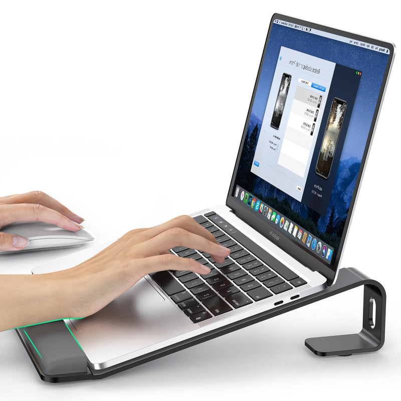 LOXP Laptop Stand for Desk, Metal Laptop Stand with Wrist Support, Ergonomic Detachable Laptop Riser, Aluminum Lectern, Computer Stand for MacBook Air Pro, HP, Dell, XPS, HP (10 - 17") Laptops - Black