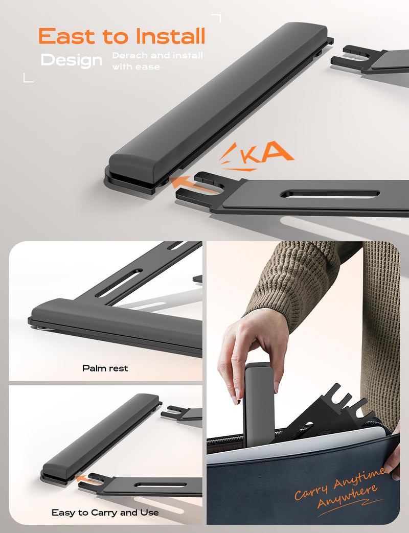 LOXP Laptop Stand for Desk, Metal Laptop Stand with Wrist Support, Ergonomic Detachable Laptop Riser, Aluminum Lectern, Computer Stand for MacBook Air Pro, HP, Dell, XPS, HP (10 - 17") Laptops - Black