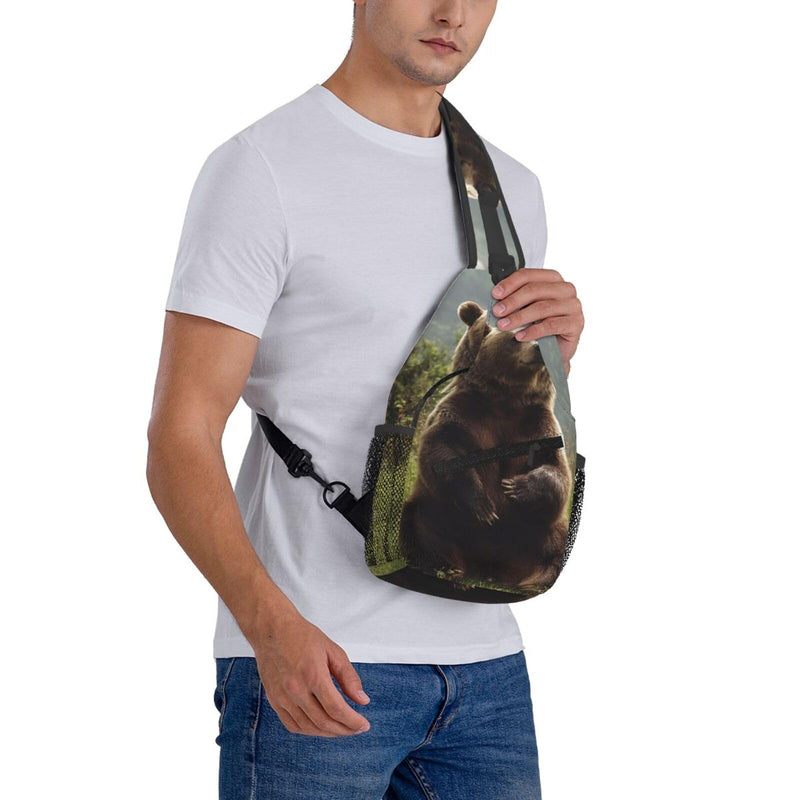 LQXNXHC Crossbody Sling Bag Cross Chest Bag Hi Bear Sit on the lawn Sling Backpack Casual Waist Fanny Pack for Travel