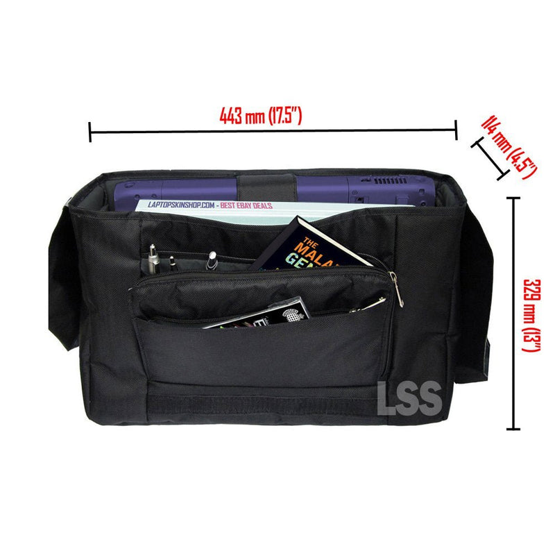 LSS 17 - 17.3" Laptop Padded Compartment Shoulder Messenger Bag with Colorful Black Gray Red Flower Leaves Carrying Case for 16" 17" 17.3" & Smaller Size Notebook