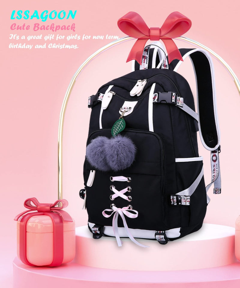 LSSAGOON Backpack for Women Teen Kids Girls, Water Resistant Casual Daypack Fits Laptop with USB Charging Port,Cute Bookbag for Travel,School,Hiking,Gift…