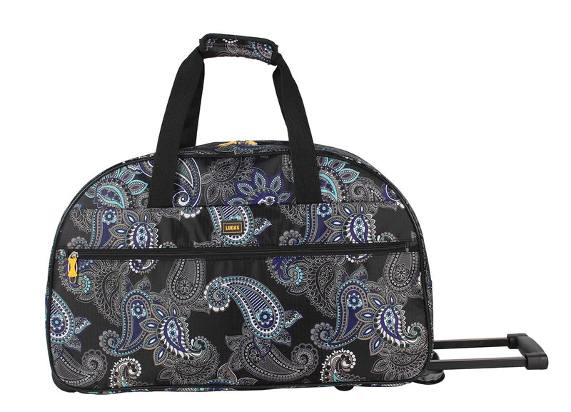 LUCAS Designer Carry On Luggage Collection - Lightweight Pattern 22 Inch Duffel Bag - Weekender Overnight Business Travel Suitcase with 2 - Rolling Wheels (Paisley Peacock)