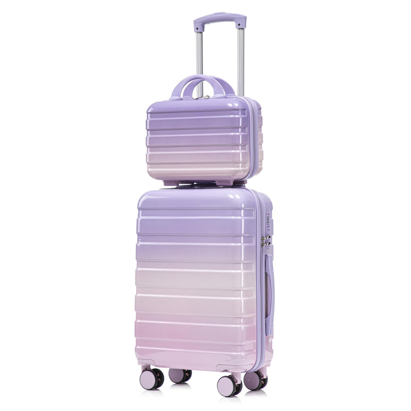 Luccalily Gradient Purple - Pink Luggage Set 14" & 20" - 2 Piece PC Spinner Wheel Suitcases with Combination Lock, Lightweight Carry On for Business & Vacation