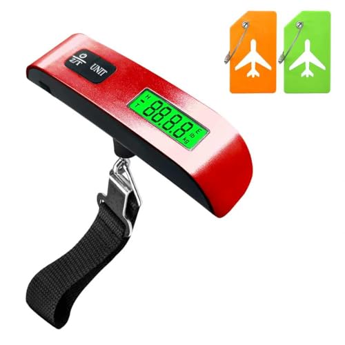Luggage Scale, Portable Luggage Weight Scale with 2 Luggage Tags, LCD Weight Display and 4 Unit Switching Functions (Red)
