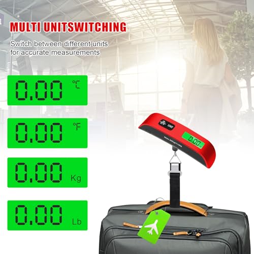 Luggage Scale, Portable Luggage Weight Scale with 2 Luggage Tags, LCD Weight Display and 4 Unit Switching Functions (Red)