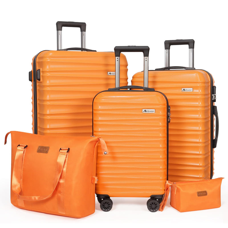 Luggage Set 3 Pieces (20/24/28) - Suitcase Set - Carry on Luggage with Wheels - Check - in Luggage - PC + ABS Durable Suitcase Rotating Silent Wheels Hardside Luggage with Spinner Wheels,5pcs (Orange)