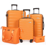 Luggage Set 3 Pieces (20/24/28) -Suitcase Set - Carry on Luggage with Wheels - Check-in Luggage - PC + ABS Durable Suitcase Rotating Silent Wheels Hardside Luggage with Spinner Wheels,5pcs (Orange)