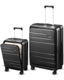 Luggage Sets 2 Piece, FLO5 Expandable Polycarbonate Hard Shell Suitcase Sets with Front Pocket (FX - Core, Black, 20/28 Inch)