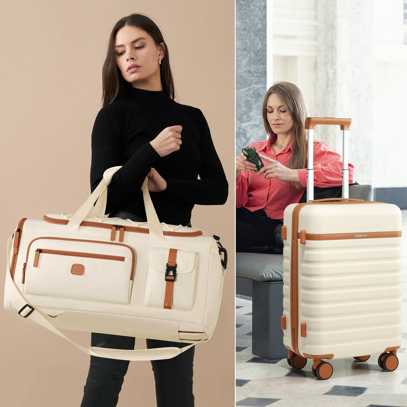 Luggage Sets 5 Piece, Carry On Luggage 20In With Spinner Wheels, Hardside Suitcase Set with TSA Lock,Durable Checked Large Suitcase With Travel Backpack for Men - 20in/24in/28in (Beige, 5 piece set)