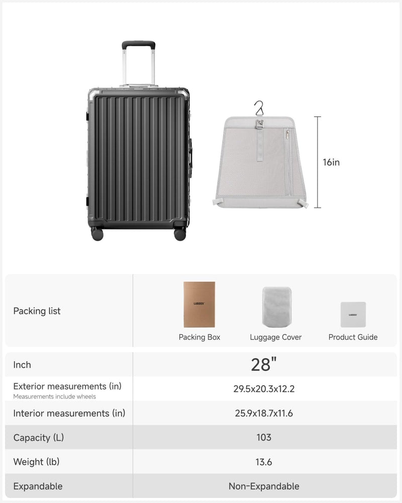 Luggage Sets with Spinner Wheels, 8010S Aluminum Frame Zipperless Polycarbonate Hard Shell Suitcase Sets (ZX - Core, Charcoal Metallic, 2 Piece (20/28))