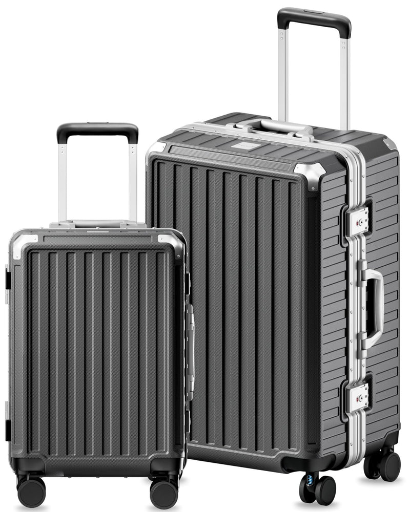 Luggage Sets with Spinner Wheels, 8010S Aluminum Frame Zipperless Polycarbonate Hard Shell Suitcase Sets (ZX - Core, Charcoal Metallic, 2 Piece (20/28))