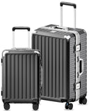 Luggage Sets with Spinner Wheels, 8010S Aluminum Frame Zipperless Polycarbonate Hard Shell Suitcase Sets (ZX-Core, Charcoal Metallic, 2 Piece (20/28))